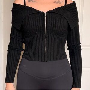 Bershka Charcoal Ribbed Knit Top